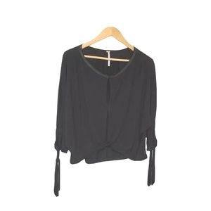 Free People Size S Solid Keepin On Tee Tie Sleeve Black